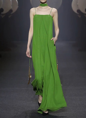 高腰阔腿裤女夏季薄款垂感气质海边度假中国风吊带连体裤连衣裙裤