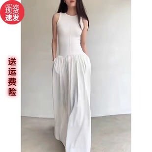 易梦玲同款白色气质无袖背心连衣裙女内搭收腰修身长款度假长裙子