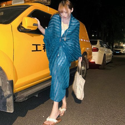 纯色多穿立裁系带宽松度假氛围开衫上衣