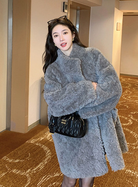 凛冬至岛全羊毛外套女冬2024新款羊剪绒皮毛一体中长款皮草大衣