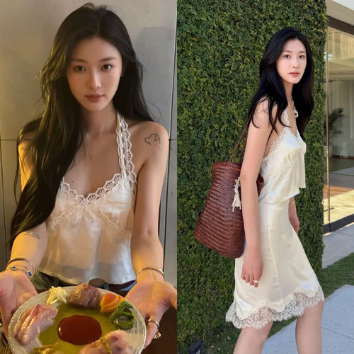 夏季蕾丝镂空露背挂脖吊带