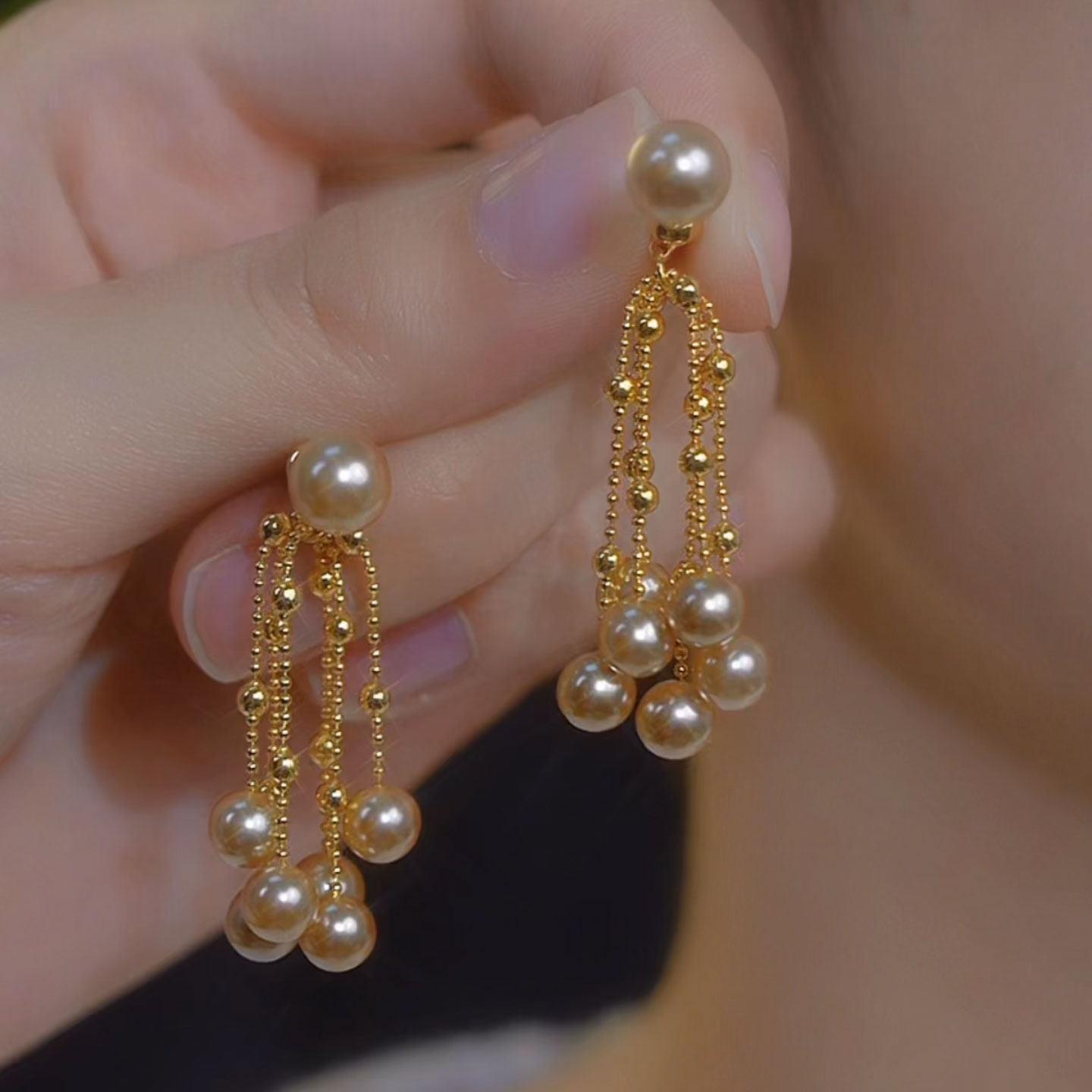 港式复古香槟色流苏珍珠耳钉设计时尚高级感气质超仙独特显瘦耳饰,饰品/流行首饰/时尚饰品新,耳环,淘宝优惠券,粉丝福利购,淘宝优惠卷