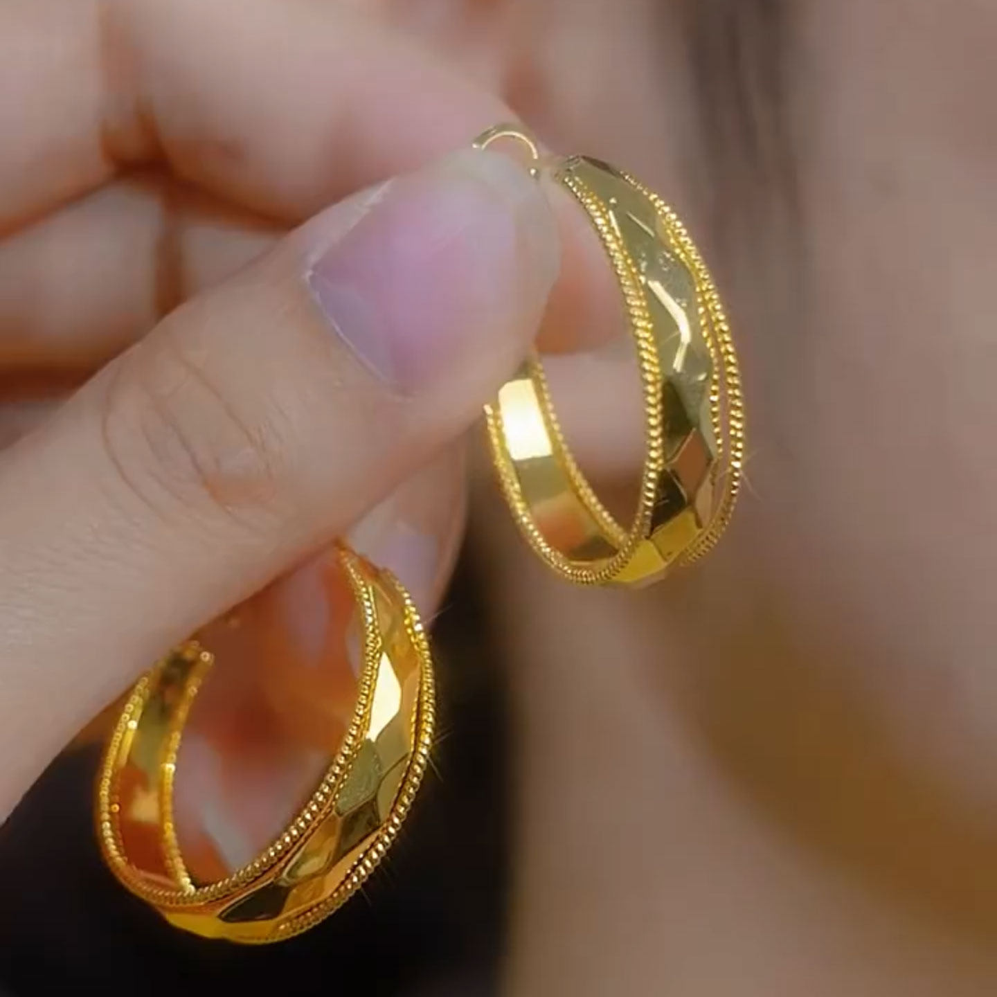 金色菱形圈圈耳环气质耳圈
