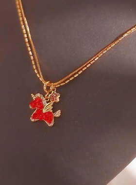 红色马上有钱本命年吊坠项链
