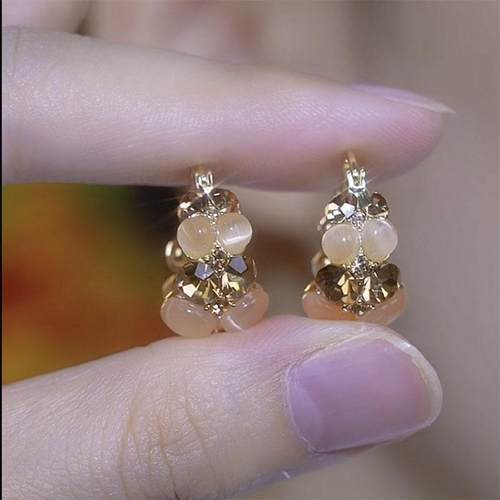 U型猫眼石耳环秋冬2024新款轻奢高级感耳钉小众设计耳扣耳饰女潮