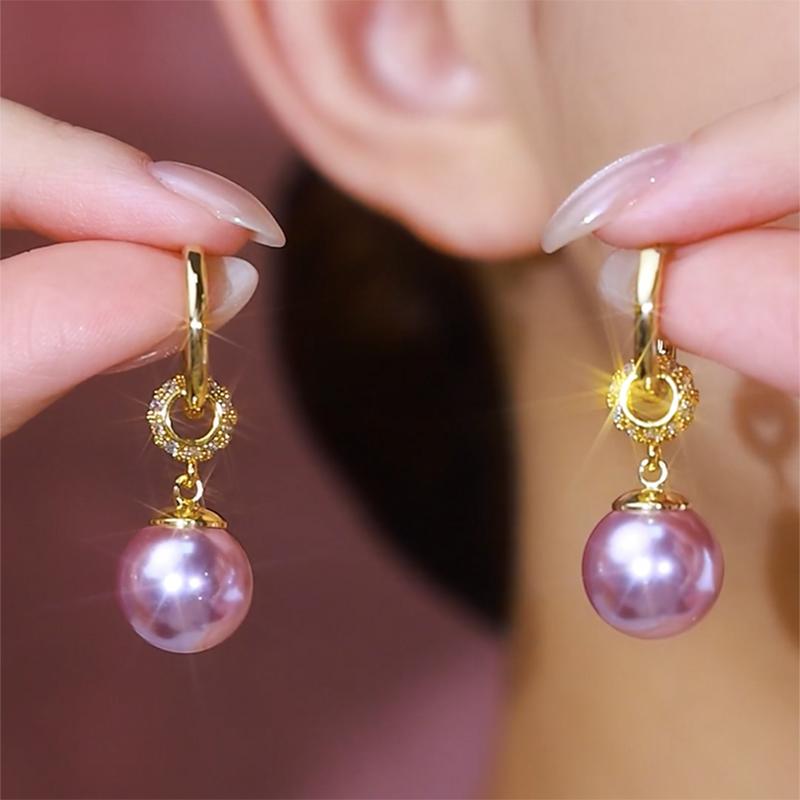紫色珍珠耳环2024新款
