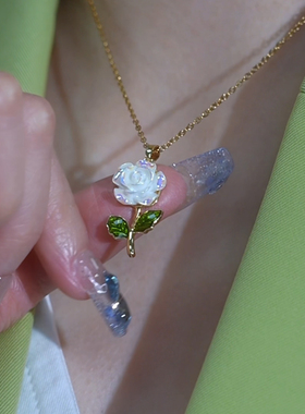 白色玫瑰花锁骨链女轻奢小众