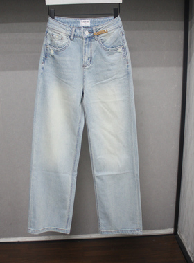 依炫韩17105水洗磨白宽松直筒牛仔裤2026年春季女显瘦窄版阔腿裤