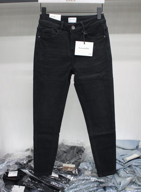 依炫韩95071高级灰植绒修身小脚牛仔铅笔裤2025年冬女九分紧身裤