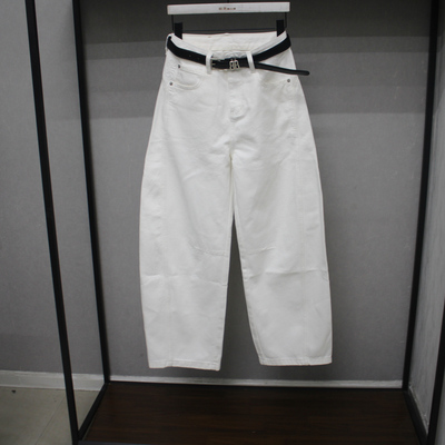 欧货C5388白色高腰宽松牛仔弯刀裤2026年春季新款女装显瘦阔腿裤