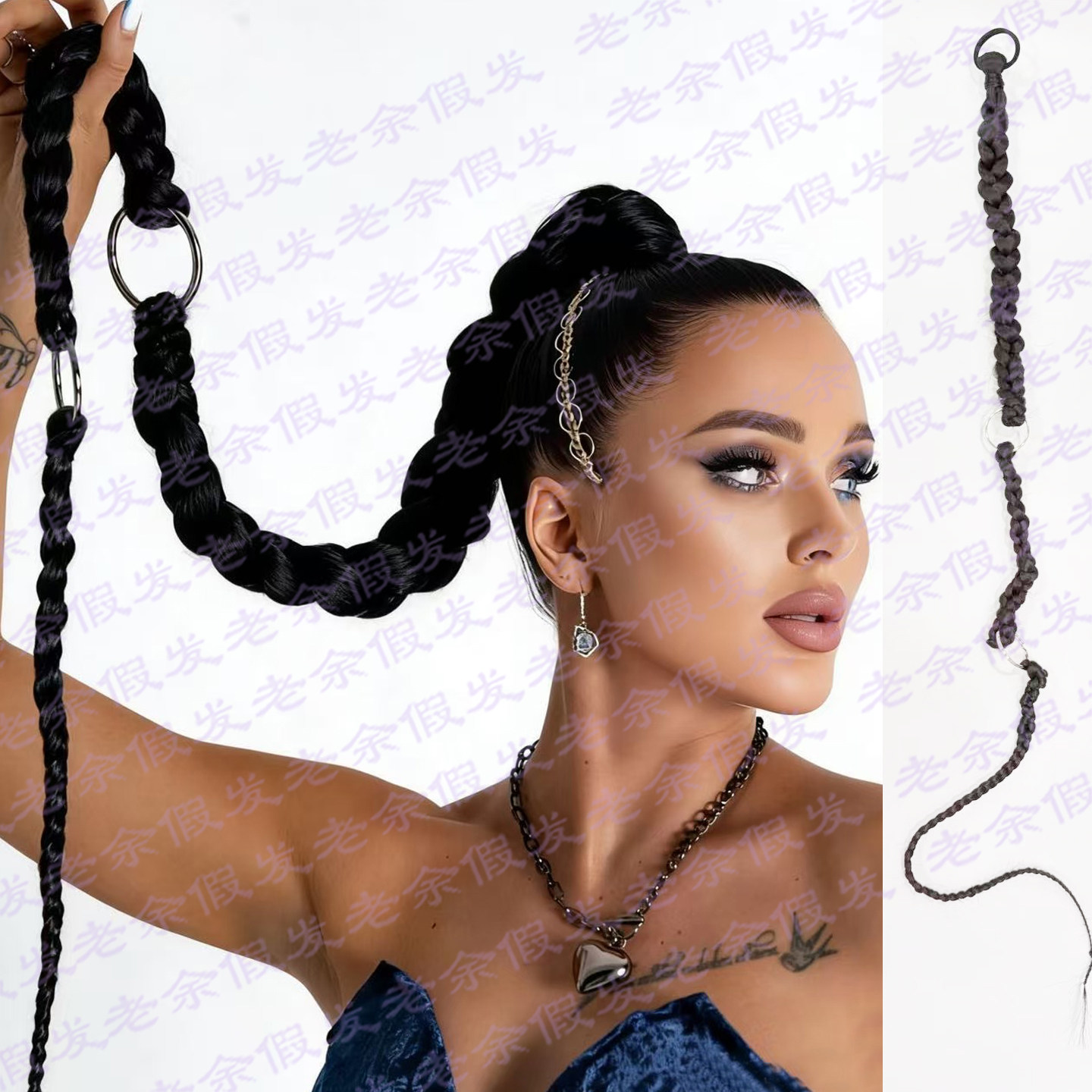 欧美假发女辫子马尾逼真自然麻花铁环拳击辫朋克夜店演出装扮假发