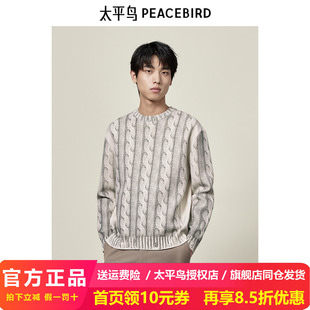 【商场同款】太平鸟男装绞花图案毛衣24秋新圆领毛线衫B1EBE3315