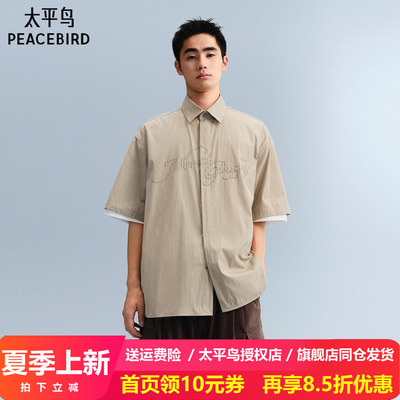 太平鸟男装 休闲衬衫时尚刺绣条纹衬衫B2CJF222J