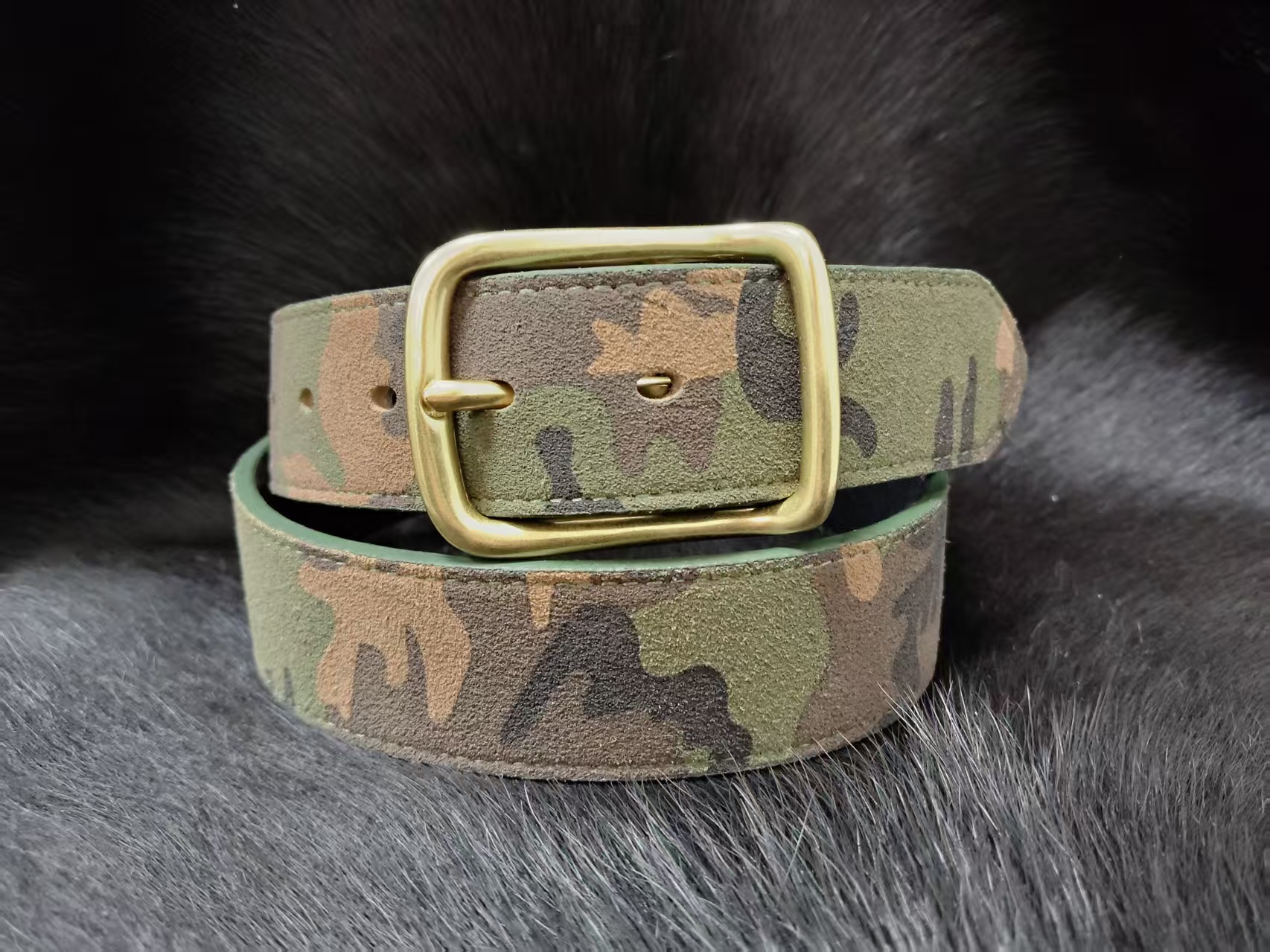 复古迷彩磨砂反绒千禧辣妹y2k涩谷妹实心铜扣腰带宽度3.8厘米