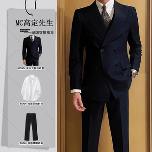 设计高级感男装婚礼西服帅气双排扣西服商务正装成人西装礼服套装