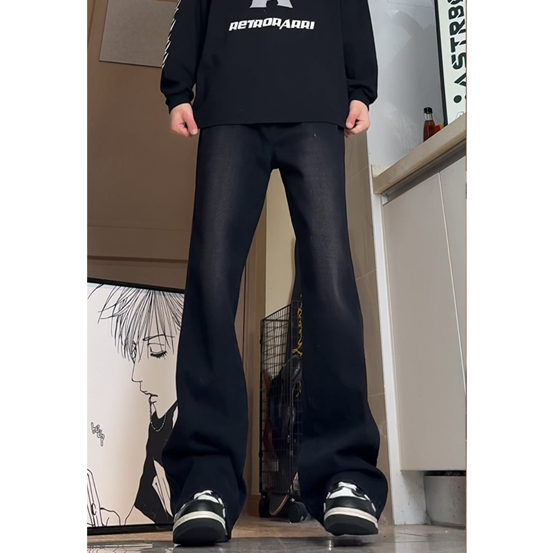 黑色微喇牛仔裤男美式复古vibe裤子修身显瘦直筒裤xz405-K126-P55，男装牛仔裤，星座405