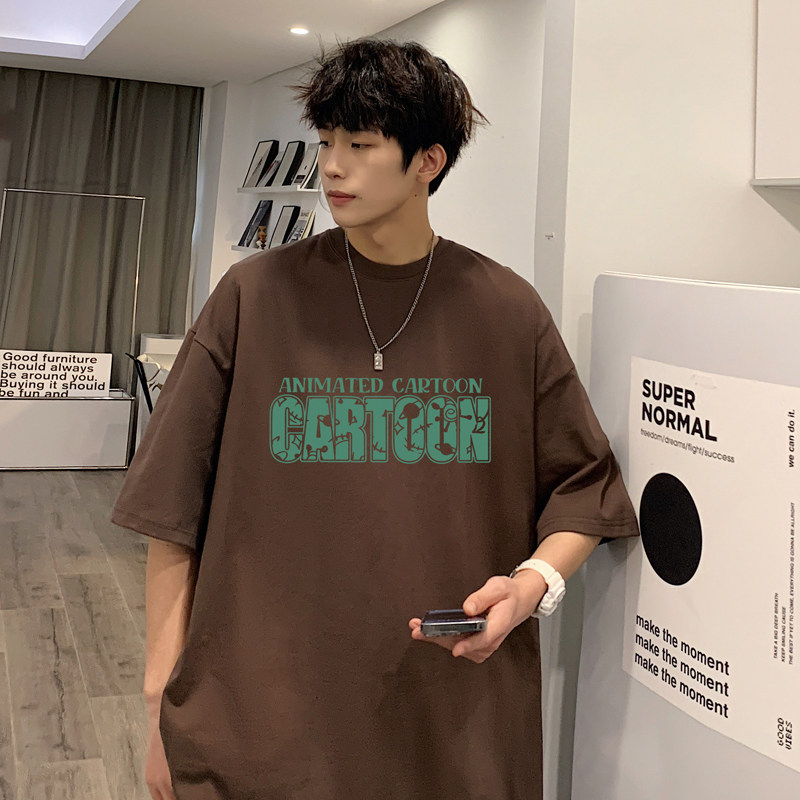港风男士t恤短袖宽松半袖大码夏季潮流圆领T恤XZ405-T22-P25图片