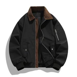 美式复古工装飞行夹克男春秋宽松休闲翻领外套XZ405-JK02-P75,高级灰牛仔裤搭配效果图图片