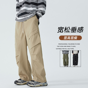 2025春季新品潮流工装大码男弯刀散兵裤休闲裤松紧褶皱裤子图片