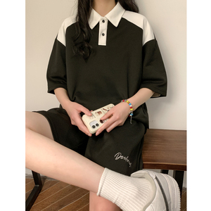女装类目夏宽松POLO领上衣宽松休闲短裤套装XZ405-TZ88-p55图片