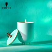 欧洲进口Coral红珊瑚蜡烛24k金边装 OBJET 饰品摆件瓷质香薰烛台