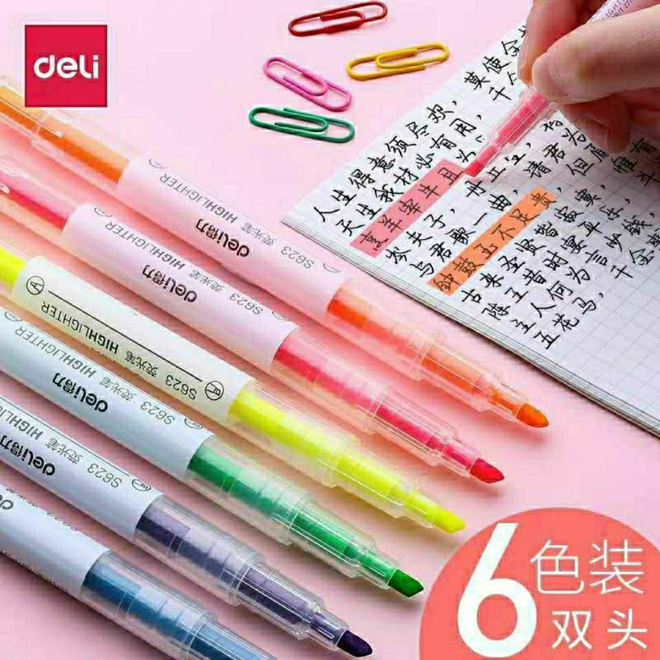 得力荧光笔标记笔双头学生划重点