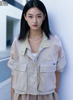 时尚立领工装外套女春秋新款小众百搭高端设计感大口袋拉链夹克