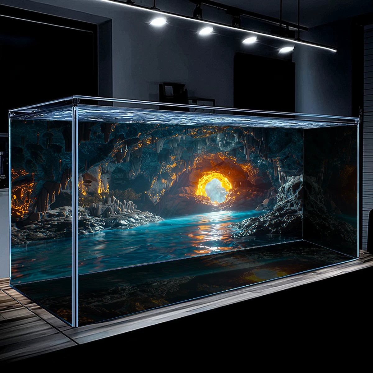 洞穴渐变画3d防水带胶高端2026新款鱼缸背景贴纸5d立体高清图