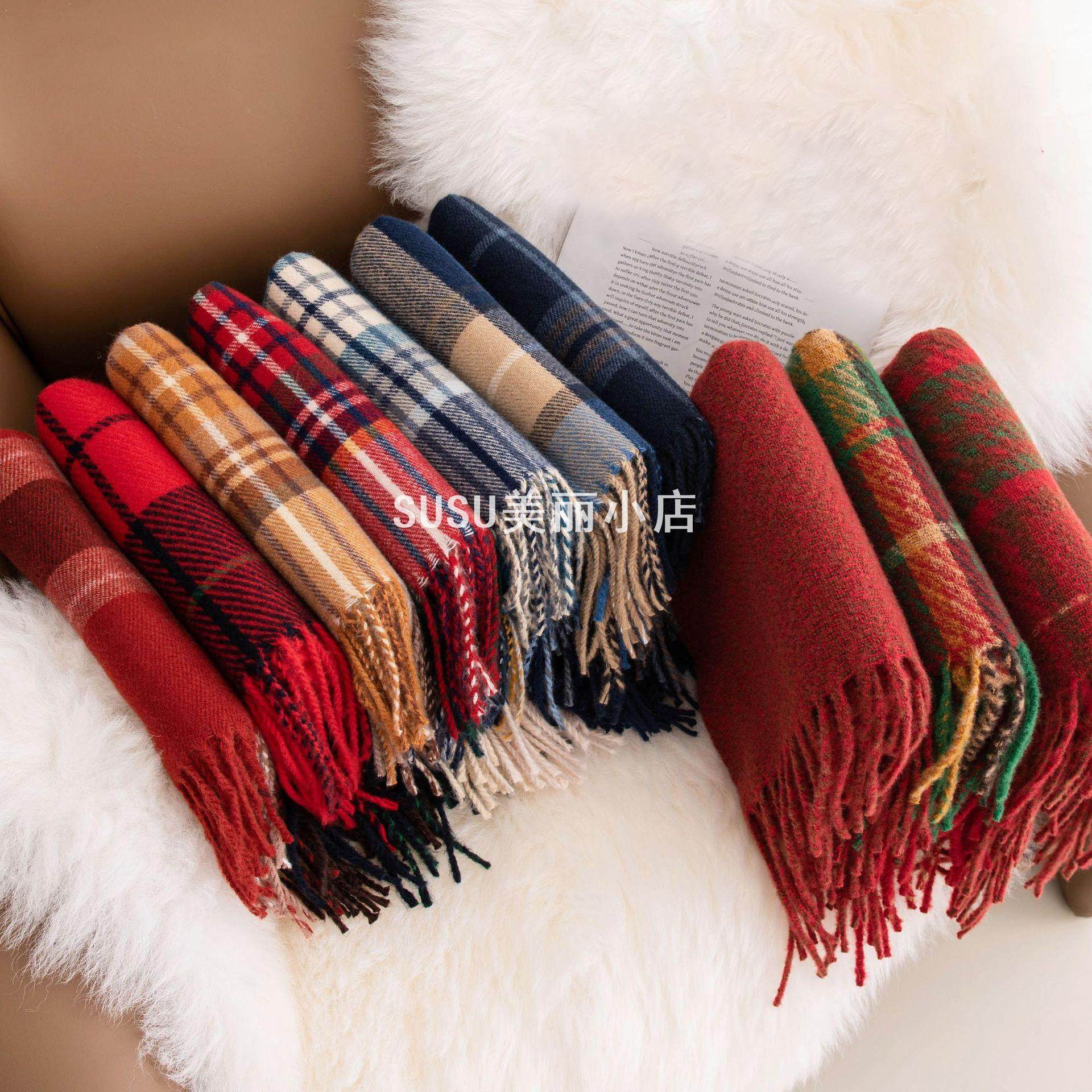 SUSU羊绒手感秋冬新年格子围巾韩系氛围感女士仿羊绒安可拉红围脖,服饰配件/皮带/帽子/围巾,围巾/丝巾/披肩,淘宝优惠券,粉丝福利购,淘宝优惠卷