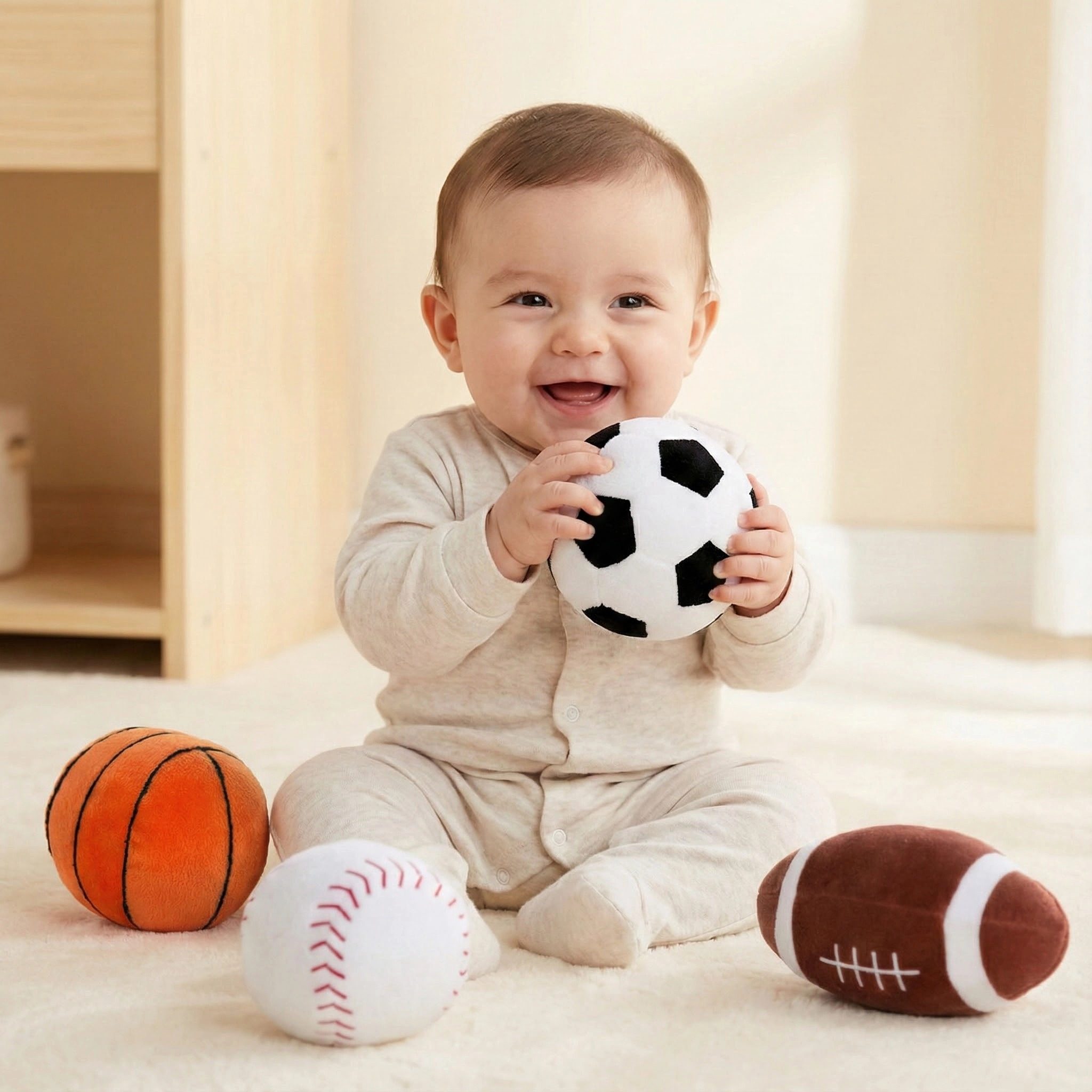 婴儿手抓球触觉球宝宝布球玩具毛绒足球篮球橄榄球早教球0-1岁