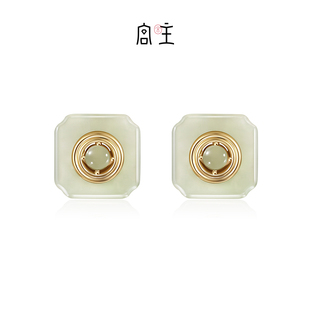 宫主福满平安扣耳钉晓山青和田玉耳饰女国风轻奢高级