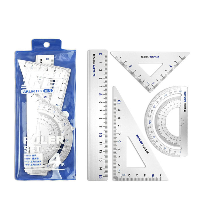 晨光仪尺ARL96178套尺铝合金四件装三角板量角器金属直尺学生绘图