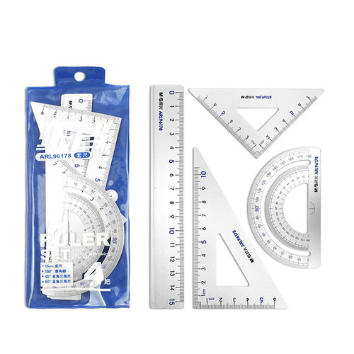 晨光仪尺ARL96178套尺铝合金四件装三角板量角器金属直尺学生绘图