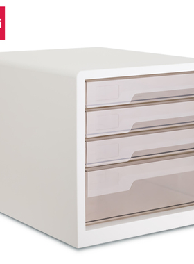 得力PB101文件柜(白色1个A4四层透明抽屉索引贴收纳PP+PS办公文管