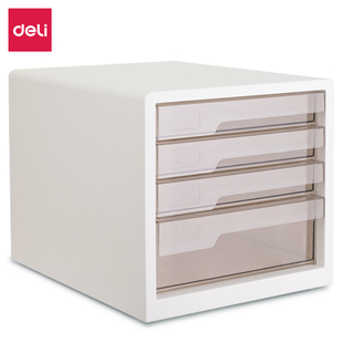 得力PB101文件柜(白色1个A4四层透明抽屉索引贴收纳PP+PS办公文管