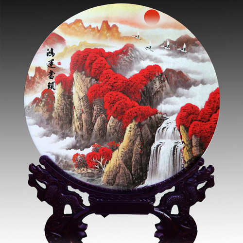御影耐摔密胺鸿运当头摆件座盘