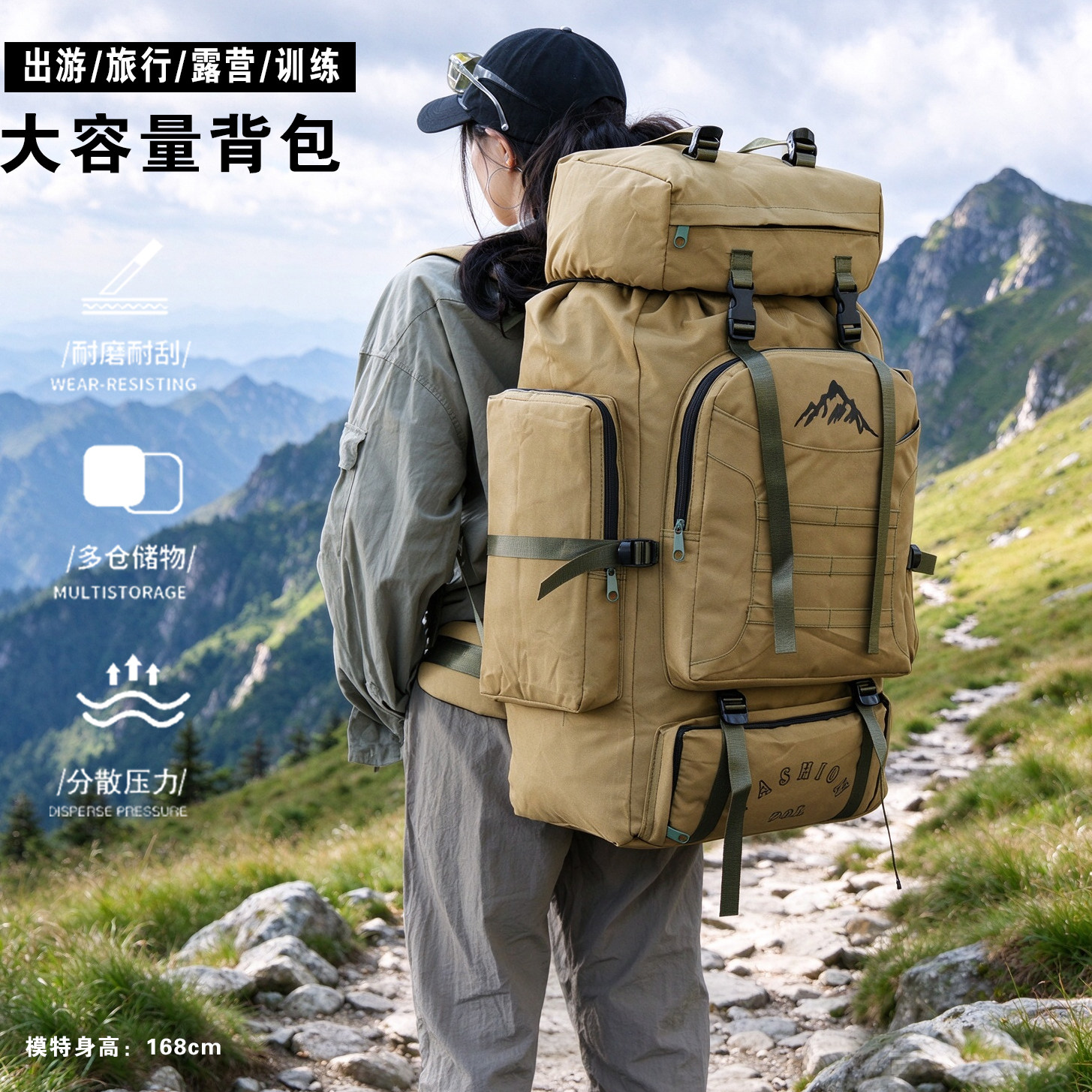大容量迷彩双肩背包徒步行李包