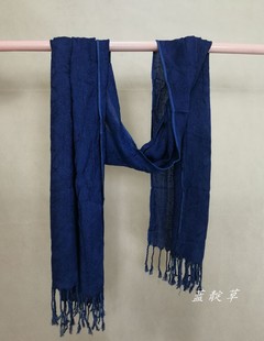 蜡染围巾植物染围巾靛蓝板蓝根纯色提花全棉新款 贵州民族工艺礼品