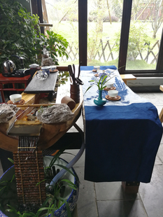 贵州丹寨蜡染桌旗茶旗茶席定制批量板蓝根手工植物蓝染文创文产品