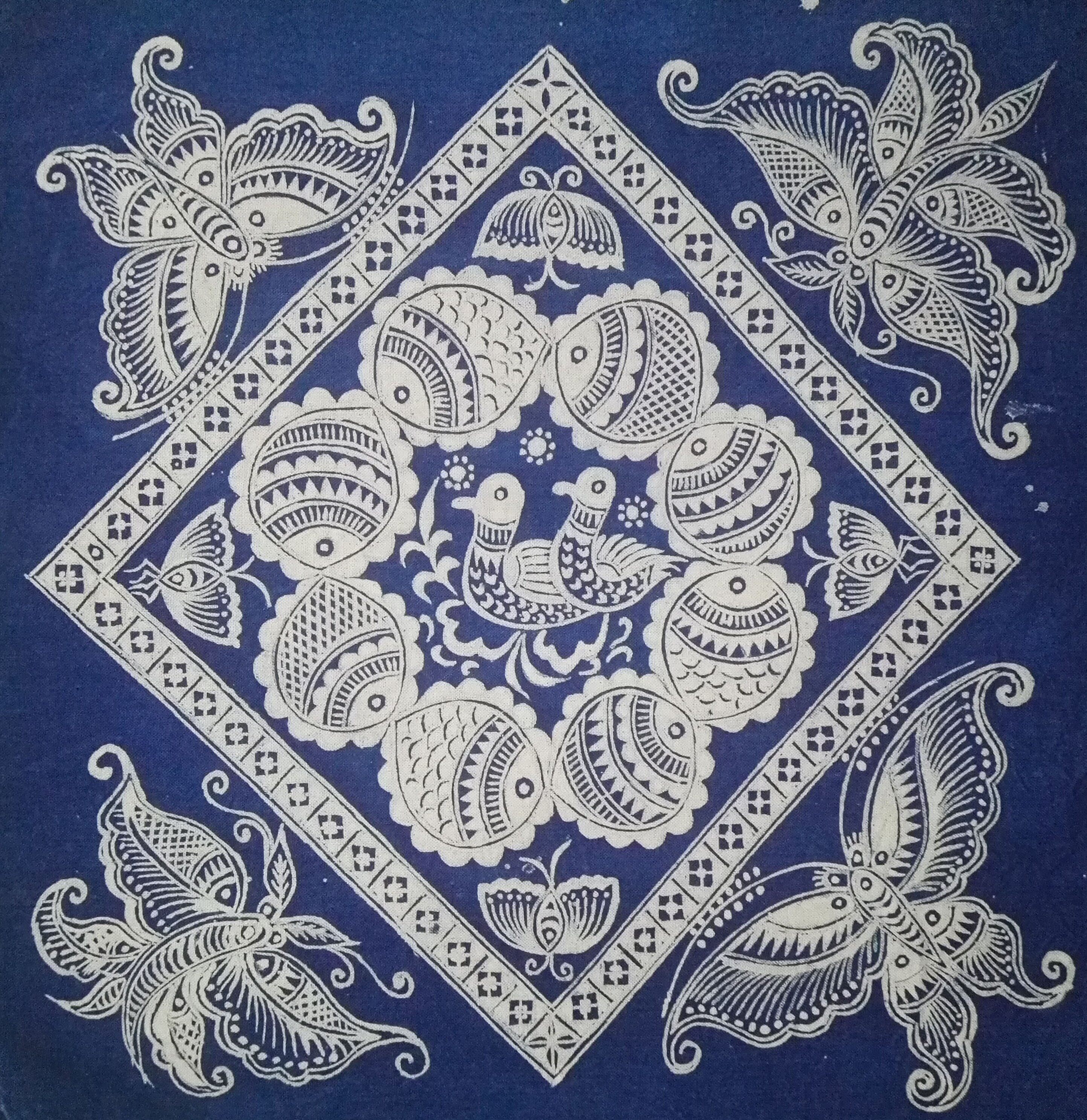 蜡染蜡画定制苗族蜡染几何图案定制结合涡妥图案方形蜡染图案