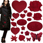 自粘免缝枣红色布贴羽绒服衣服裤 子装 饰贴修补破洞大小号贴花组合