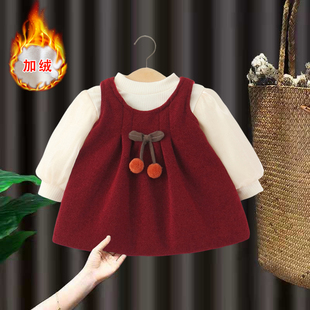 女童加绒连衣裙2025洋气秋冬新款 宝宝周岁礼服婴儿抓周公主裙套装