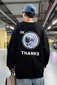港风秋季圆领卫衣印花夜光反光潮流时尚套头卫衣男A074-WY21-P55图片
