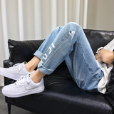 浅色牛仔裤男宽松大码小标休闲小脚九分哈伦裤男NZ051-P40，男装牛仔裤，星座210-1