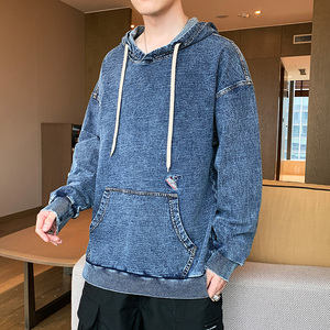 3秋季纯棉牛仔卫衣男 青少年潮流时尚休闲连帽卫衣A074-NZ928-P60图片