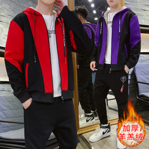 羊羔绒卫衣男套装潮流加厚加绒运动服TZ826-P115控价148图片