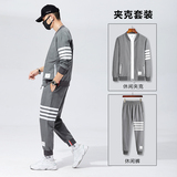 4秋季鹿皮绒套装男时尚休闲夹克套装长袖套装A074-TZ3888-P85，男装套装，星座210-1