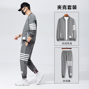 秋季鹿皮绒套装男时尚休闲夹克套装长袖套装A074-TZ3888-P85图片
