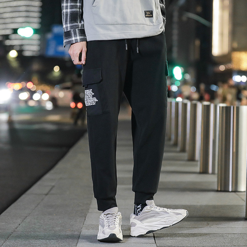 1夜景秋季裤子男双面泥料韩版时尚潮流运动卫裤男A074-K666-P50,男装休闲裤,星座210-1