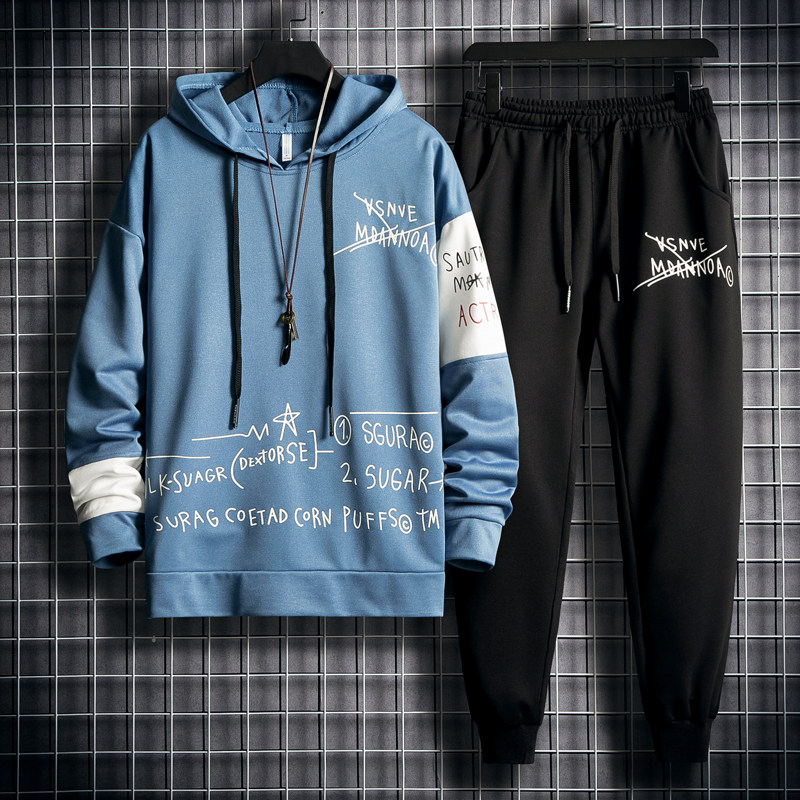 休闲套装男秋冬季青少年潮流加绒运动服搭配一套20140-TZ830-P55,男装卫衣,星座210-1